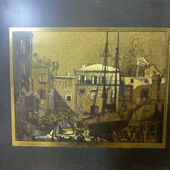 Set of 4 Vintage Framed Gold Foil Etching Art Prints by Lionel Barrymore 15x16.5 - Picture 5 of 8